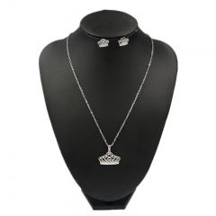 Stainless steel jewelry set Crown necklace and earrings