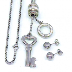 Stainless steel jewelry set  Key Necklace and earrings