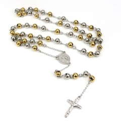 8mm Silver+Gold bead  Stainless Steel Rosary Necklace