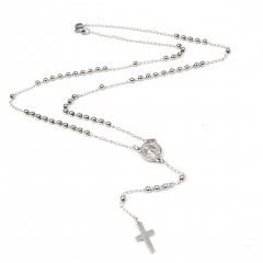 3mm Silver bead Stainless Steel Rosary Necklace