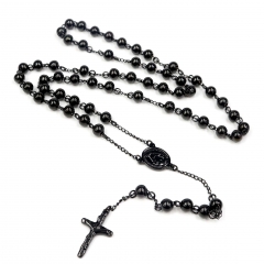 8mm Black bead  Stainless Steel Rosary Necklace