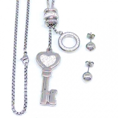 Stainless steel jewelry set Key Necklace and earrings