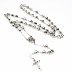 8mm Silver bead Silver Stainless Steel Rosary Necklace