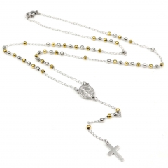 3mm Gold+Silver Stainless Steel Rosary Necklace