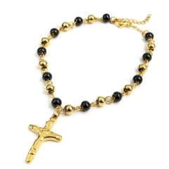 6MM beads Stainless Steel Rosary Cross Jesus Bracelet