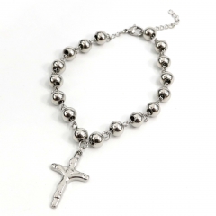 8MM beads Stainless Steel Rosary Cross Jesus Bracelet