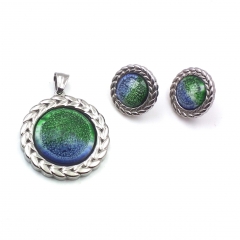 Stainless steel jewelry set Semi - precious stone Pendant and earrings