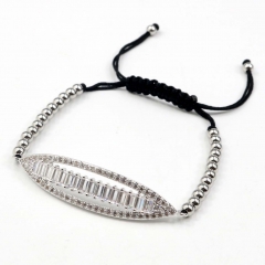 Stainless steel beads adjustable copper inlaid zircon  bracelet wholesale