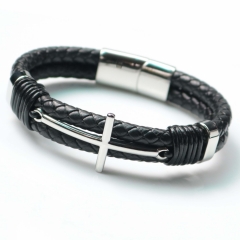 Stainless steel jewelry bangle Leather bracelet Wholesale