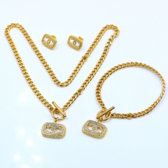 Stainless steel+Copper jewelry necklace earring bracelet set wholesale
