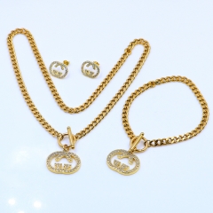Stainless steel+Copper jewelry necklace earring bracelet set wholesale