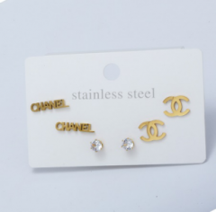 Stainless steel jewelry Earrings 3 pairs set wholesale