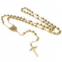 Gold 6mm bead  Stainless Steel Rosary Necklace