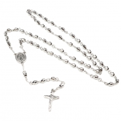 Silver bead  Stainless Steel Rosary Necklace