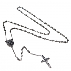 Black 4mm Stainless Steel Rosary Necklace