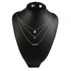 Stainless steel jewelry set Smile three-layer necklace and earrings