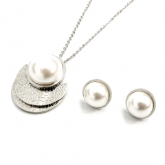Stainless steel jewelry set  Pearl necklace and earrings