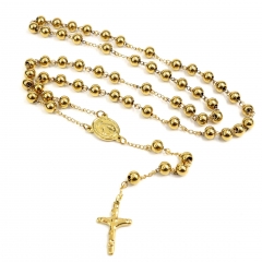 8mm Gold  Beads Stainless Steel Rosary Necklace