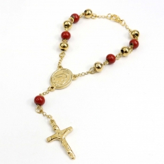 8MM beads Stainless Steel Rosary Cross Maria Bracelet
