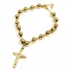 8MM beads Stainless Steel Rosary Cross Jesus Bracelet