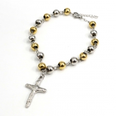 8MM Stainless Steel Rosary Cross Maria Bracelet
