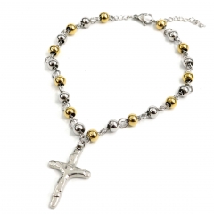 6MM beads Stainless Steel Rosary Cross Jesus Bracelet