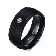 8MM Men's Rhinestone Black Stainless Steel Ring