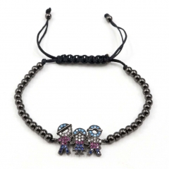 Stainless steel beads adjustable copper inlaid zircon  bracelet wholesale