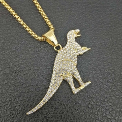 Hip hop jewelry stainless steel gold-plated diamonds tyrants dragon pendant necklace wholesale