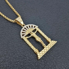 Stainless steel gold-plated diamond arched Jesus pendant necklace