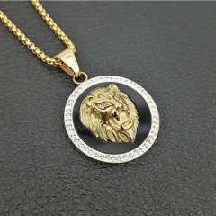 Stainless steel gold-plated rhinestone lion head pendant