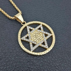 Stainless steel gold-plated diamond pendant necklace