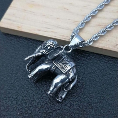Stainless Steel Elephant Punk Pendant Necklace