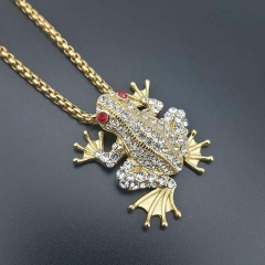 Stainless steel full diamond hip hop frog pendant necklace wholesale