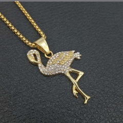 316 stainless steel gold-plated diamond flamingo pendant necklace wholesale