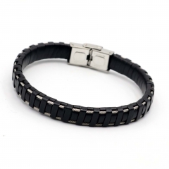 Stainless steel jewelry leather bracelet for men