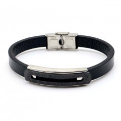 Stainless steel jewelry leather bracelet for men