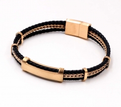 Stainless steel jewelry men leather bangle Wholesale