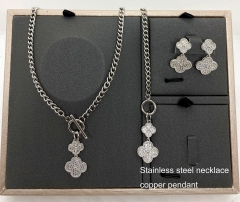 Stainless steel+copper jewelry Necklace Earrings Ring set Wholesale