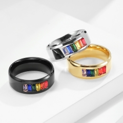 Stainless steel jewelry men ring wholesale，Rainbow flag gay ring couple jewelry