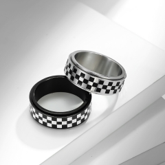 Stainless steel jewelry women ring wholesale，Car racing flag, Go board, black and white checkerboard, stainless steel rotating ring