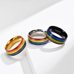 Stainless steel jewelry women ring wholesale，Rainbow Flag Homosexual Pull Stainless Steel Ring