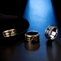Stainless steel jewelry women ring wholesale，Rotatable Titanium Freemason Ring