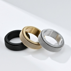 Stainless steel jewelry women ring wholesale，Titanium steel woven mesh rotating decompression ring