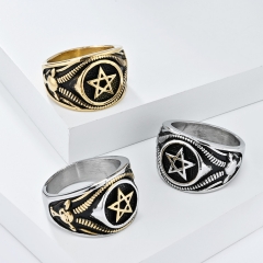 Stainless steel jewelry women ring wholesale，Dark wind Satan goat pentagram titanium steel ring