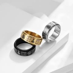 Stainless steel jewelry women ring wholesale，Nordic Viking script rotatable titanium steel ring