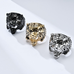 Stainless steel jewelry women ring wholesale，Vintage style tiger head stainless steel ring