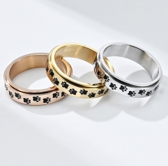 Stainless steel jewelry women ring wholesale，Japanese and Korean style cute little dog palm print rotatable titanium steel ring