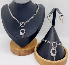 Stainless steel+copper jewelry necklace earring Bangle set Wholesale