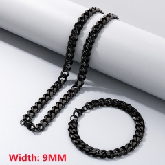 High-quality stainless steel six-sided polished necklace bracelet combination set, men's hip-hop trend thick chain wholesale